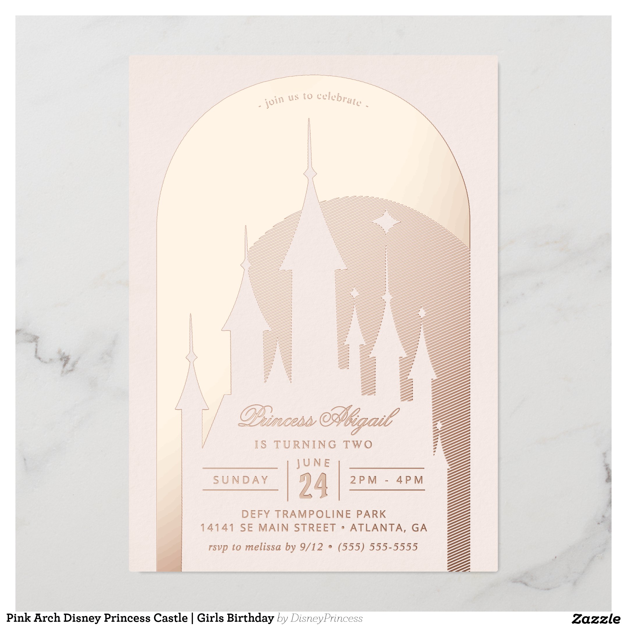 Pink Arch Disney Princess Castle Girls Birthday Foil Invitation