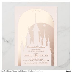 Pink Arch Disney Princess Castle Sweet 16 Birthday Foil Invitation
