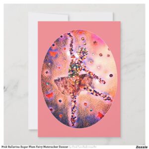 Pink Ballerina Sugar Plum Fairy Nutcracker Dancer Holiday Card