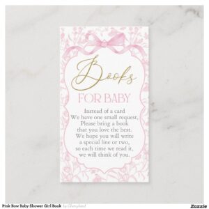 Pink Bow Baby Shower Girl Book Enclosure Card