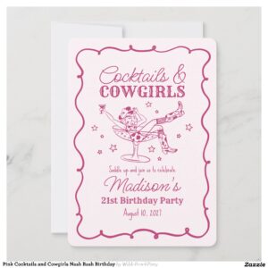 Pink Cocktails and Cowgirls Nash Bash Birthday Invitation