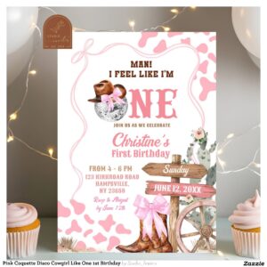 Pink Coquette Disco Cowgirl Like One 1st Birthday Invitation