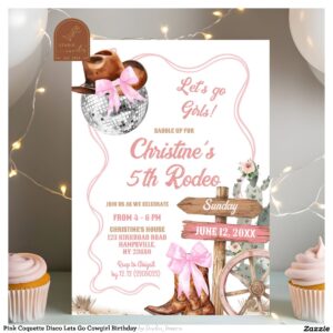 Pink Coquette Disco Lets Go Cowgirl Birthday Invitation