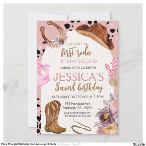 Pink Cowgirl Birthday 2nd Rodeo girl Party Invitation