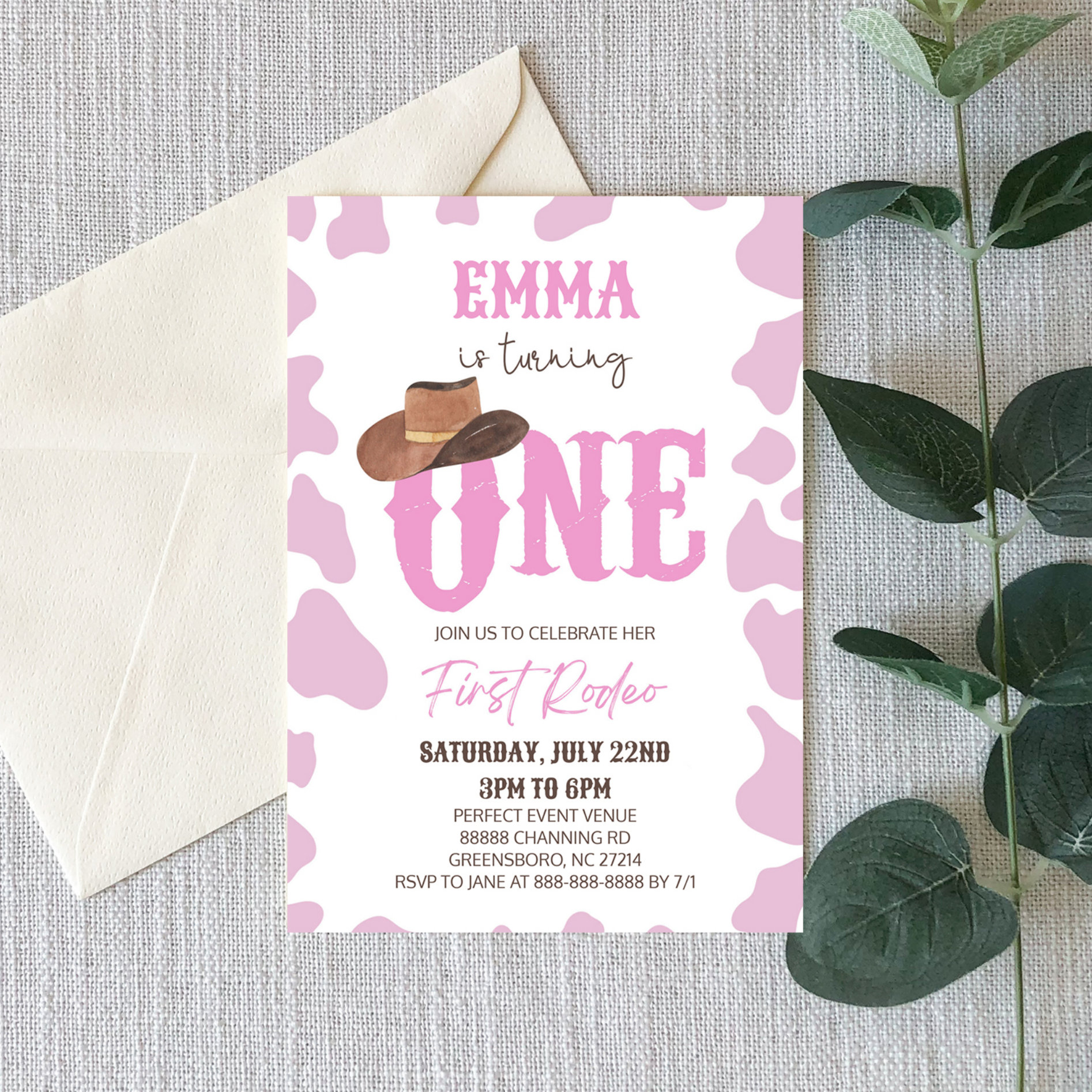 Pink Cowgirl ONE First Rodeo 1st Birthday Party Invitation