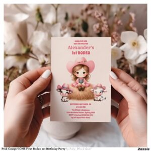 Pink Cowgirl ONE First Rodeo 1st Birthday Party Invitation
