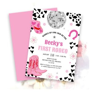 Pink Disco First Rodeo Wild West Girl 1st Birthday Invitation