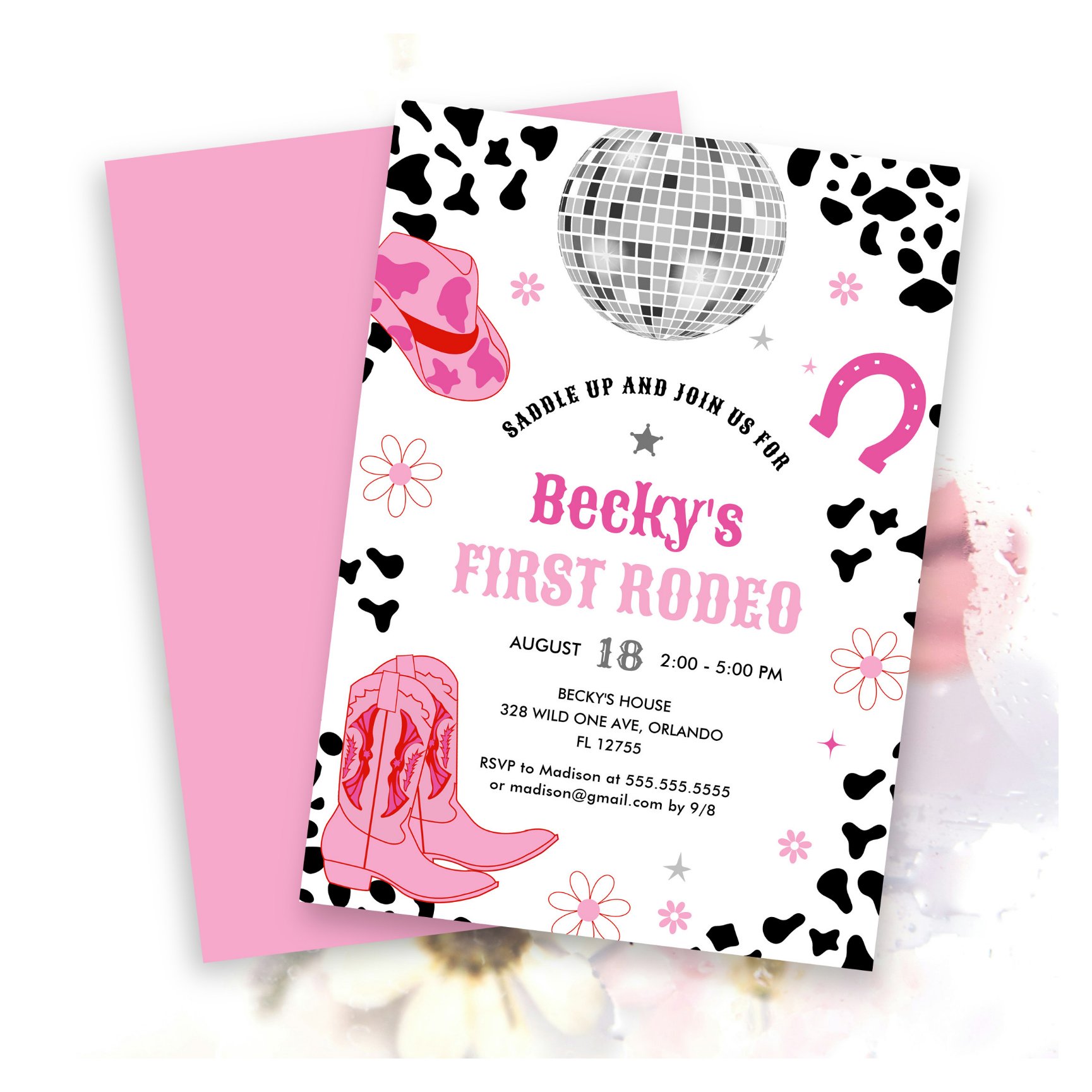 Pink Disco First Rodeo Wild West Girl 1st Birthday Invitation