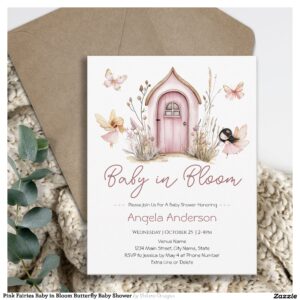 Pink Fairies Baby in Bloom Butterfly Baby Shower Invitation
