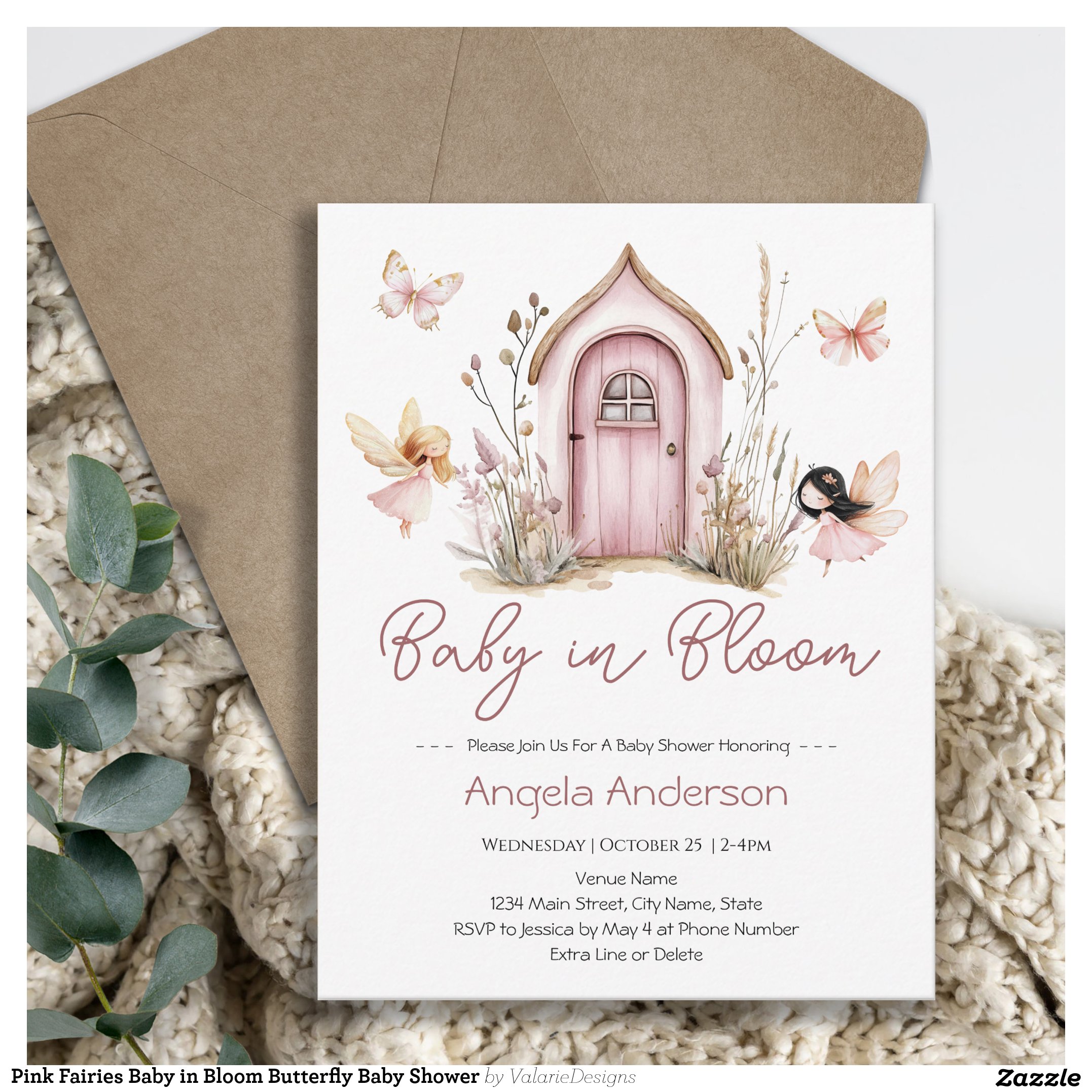 Pink Fairies Baby in Bloom Butterfly Baby Shower Invitation
