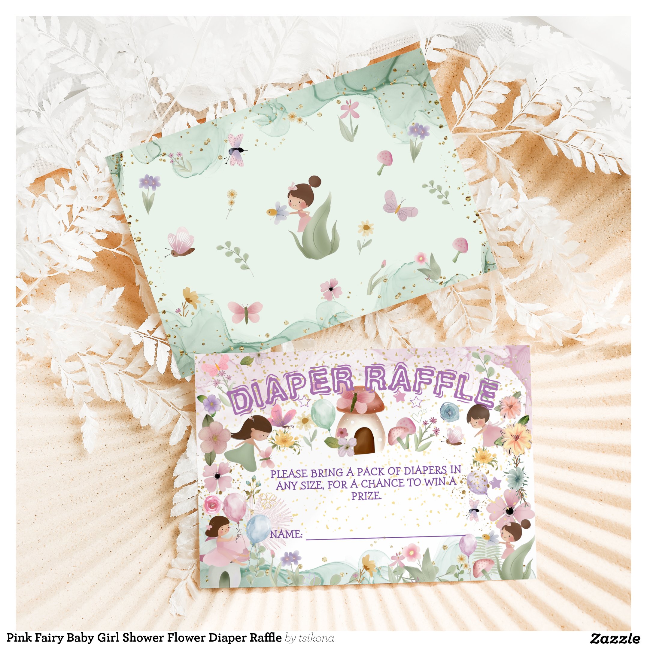 Pink Fairy Baby Girl Shower Flower Diaper Raffle Enclosure Card