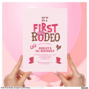 Pink First Rodeo Cowgirl 1st Birthday Invitation