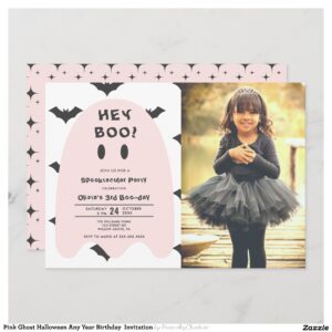 Pink Ghost Halloween Any Year Birthday Invitation
