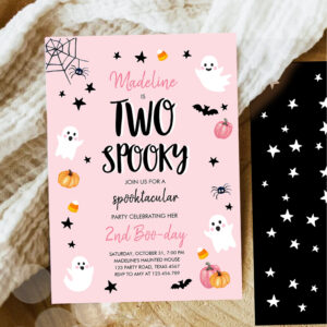 Pink Ghost Halloween Two Spooky 2nd Birthday Invitation