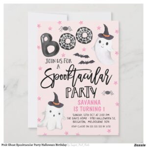 Pink Ghost Spooktacular Party Halloween Birthday Invitation