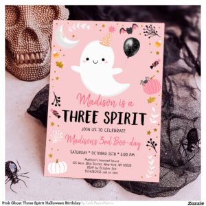 Pink Ghost Three Spirit Halloween Birthday Invitation