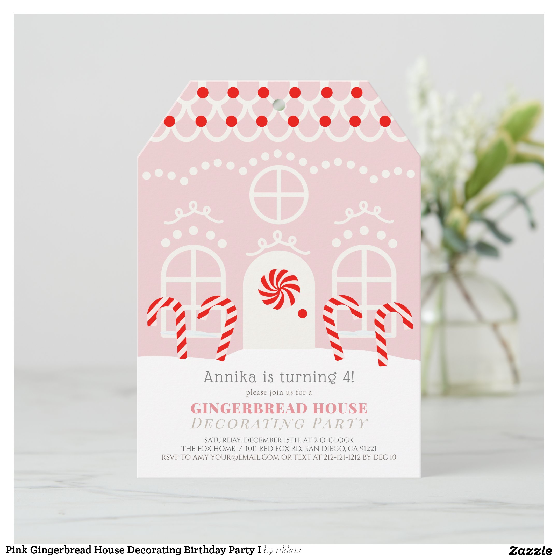 Pink Gingerbread House Decorating Birthday Party I Invitation