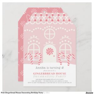 Pink Gingerbread House Decorating Birthday Party Invitation
