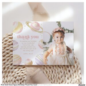 Pink Gold Outer Space Birthday Thank You Card