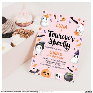 Pink Halloween Fourever Spooky 4th Birthday Invitation