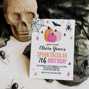 Pink Halloween Spooktacular Girl Birthday Invitation