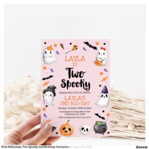 Pink Halloween Two Spooky 2nd Birthday Invitation