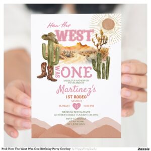Pink How The West Was One Birthday Party Cowboy Invitation