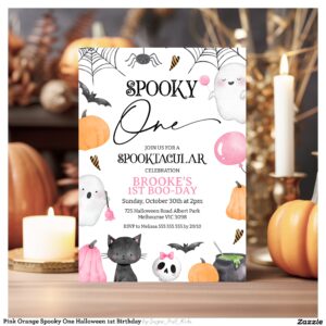 Pink Orange Spooky One Halloween 1st Birthday Invitation