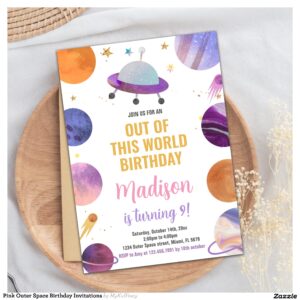 Pink Outer Space Birthday Invitations