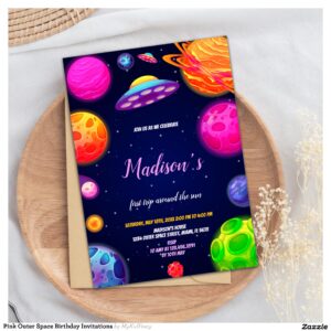 Pink Outer Space Birthday Invitations