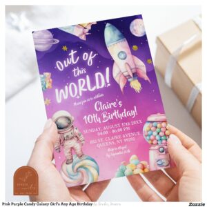 Pink Purple Candy Galaxy Girl's Any Age Birthday Invitation