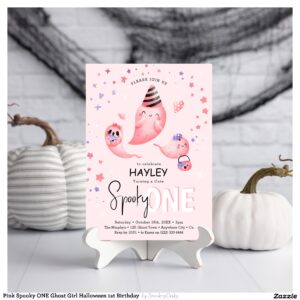 Pink Spooky ONE Ghost Girl Halloween 1st Birthday Invitation