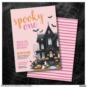 Pink Spooky One Halloween 1st Birthday Invitation