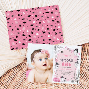 Pink Spooky One Halloween Ghost 1st Birthday Photo Invitation