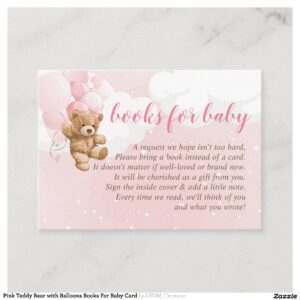 Pink Teddy Bear with Balloons Books For Baby Card