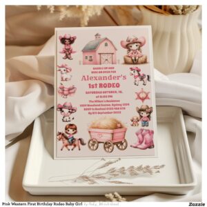 Pink Western First Birthday Rodeo Baby Girl Invitation