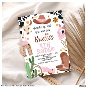 Pink Western Wild West 4th Rodeo Birthday Invitation