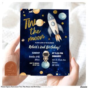 Planet Space Astronaut Two The Moon 2nd Birthday Invitation