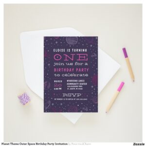 Planet Theme Outer Space Birthday Party Invitation
