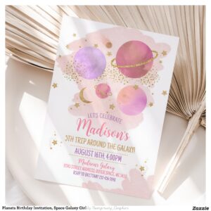 Planets Birthday Invitation, Space Galaxy Girl Invitation