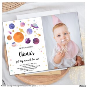 Planets Galaxy Birthday Invitations with photo