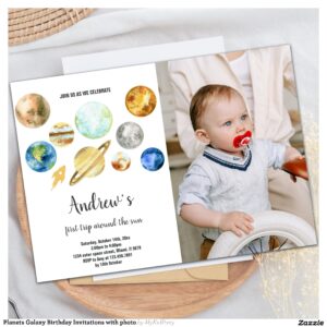 Planets Galaxy Birthday Invitations with photo