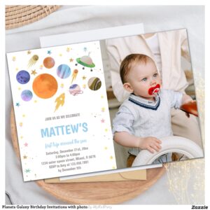 Planets Galaxy Birthday Invitations with photo