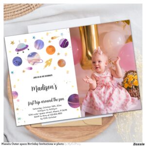 Planets Outer space Birthday Invitations w photo