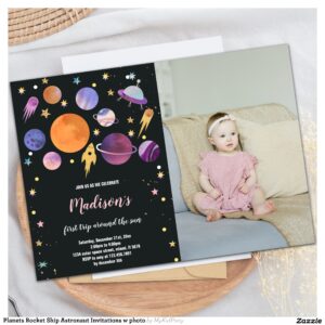 Planets Rocket Ship Astronaut Invitations w photo