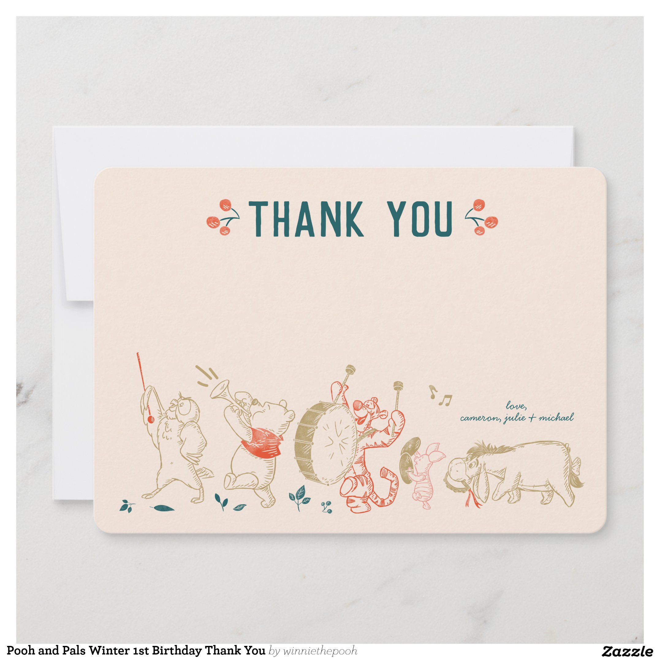 Pooh and Pals Winter 1st Birthday Thank You Invitation