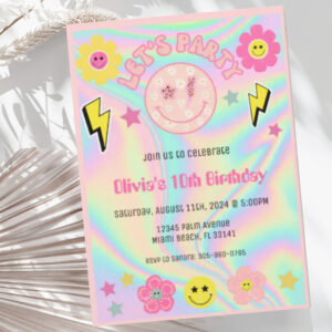 Preppy Pastel Pink Y2K Happy Face Party Birthday Invitation