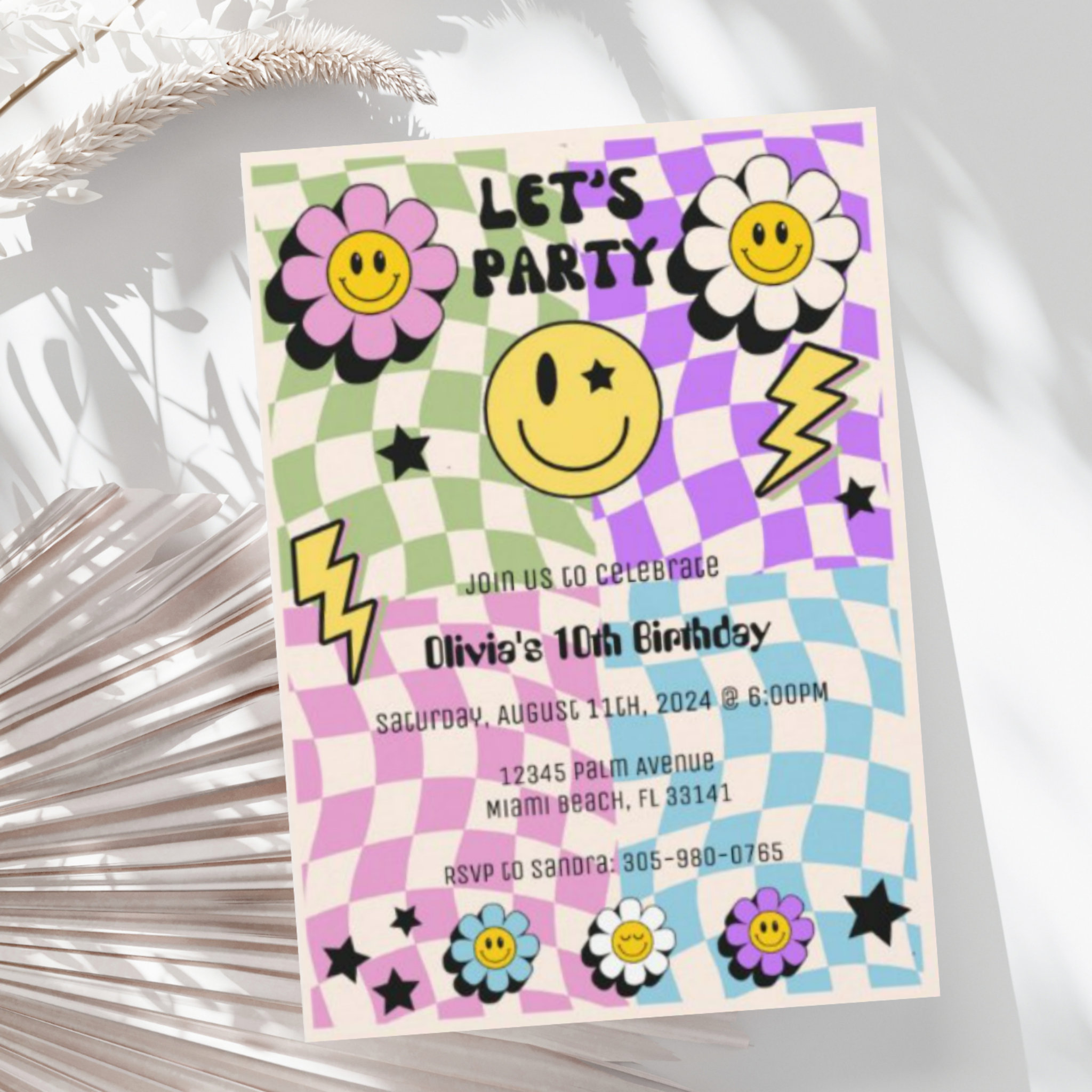 Preppy Pastel Y2K Retro Happy Face Party Birthday Invitation