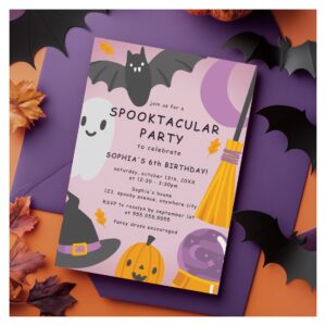 Purple Cute Halloween Kids Birthday Invitation
