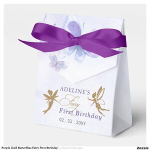 Purple Gold Butterflies Fairy First Birthday Favor Boxes